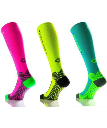 Sport compression stocking under pressure Runattack compression: 18-21mmhg i high performance running stocking size.35-38 (calf scope: 28-38cm) neon yellow