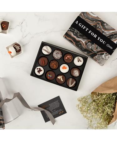 Vegan Gluten Free Chocolate Covered Cookies Gift Basket | Handcrafted Gourmet Treats for Holidays | Perfect for Hostess and Corporate Gifts | 12 Count | Kosher Certified | Black Marble Design - Buy Online on SooperMarket.com