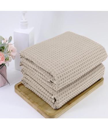 POLYTE Microfiber Oversize Bath Towel Set - 60 x 30 in, Quick Dry & Lint Free (Beige Waffle Weave) - Pack of 2 - Buy Online on SooperMarket.com