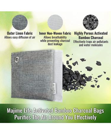 Majime Life Bamboo Charcoal Air Purifying Bag Set - 4x7.1oz with S Hooks - Odor Absorber & Deodorizer for Home - Natural Activated Charcoal Bags - Odor Eliminator - Buy Online on SooperMarket.com