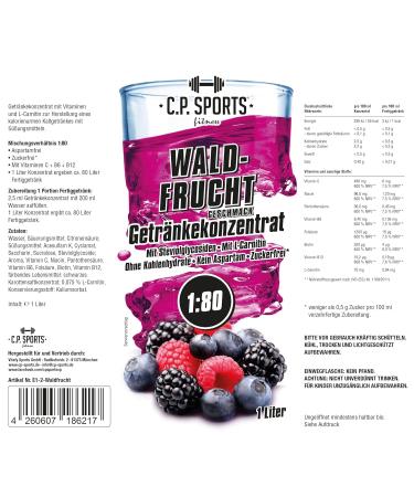 C.P.Sports Sugar-Free Beverage Concentrate 1:80 - 80L Sports Drink with L-Carnitine & Vitamins | 1L Forest Fruit Flavor - Buy Online on SooperMarket.com