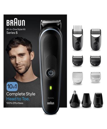 Braun 10-in-1 All-in-One Style Kit Series 5 Male Grooming Kit With Beard Trimmer Hair Clippers Nose and Ear& Precision Trimmer Gifts for Men UK 2 Pin Plug MGK5445 Black Packaging may vary Black MGK5445