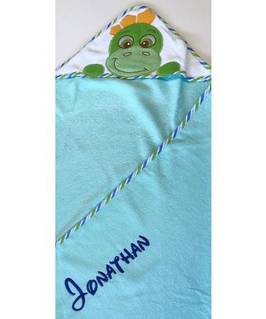 Kiddi Custom Embroidered Hooded Towel - 100x100 cm 100% Cotton Cozy Soft Dino Design Personalized with Name & Date of Birth - Buy Online on SooperMarket.com