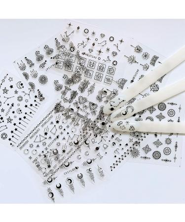 Nail Angel 24 Sheets Black Nail Art Sticker Set - Moon, Star, Flower Shapes | Variety of Patterns Mix Sticker Sheets 10056 - Buy Online on SooperMarket.com