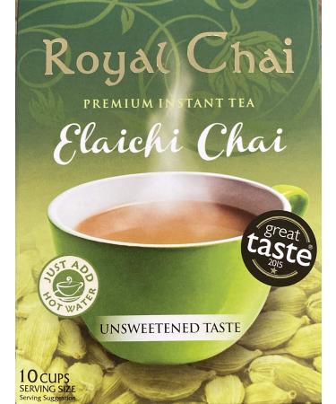 Royal Chai | Elaichi Chai Unsweetened | 10 Single Serving Sachets | Premium Instant Tea Elaichi (Cardamom) 1 Count (Pack of 1) Unsweetened