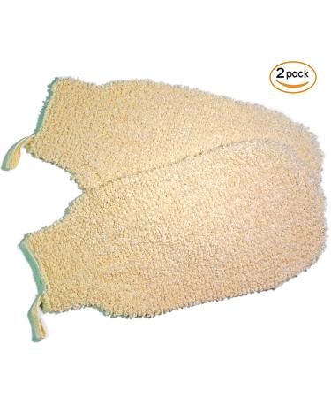 2 Pack Natural Vegetable Fiber Shower Exfoliating Loofah Mitt - Soft Terry Cloth Bath Gloves for Skin Care - Spa Exfoliator Body Scrubber Mitts - Buy Online on SooperMarket.com