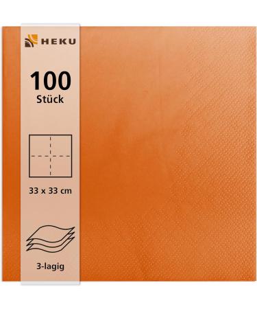 HEKU 100 Single-Colored Napkins - 3-Layer 33x33cm | 5-Pack | Highly Absorbent & Stylish Orange Napkins for Events & Gastronomy - Buy Online on SooperMarket.com