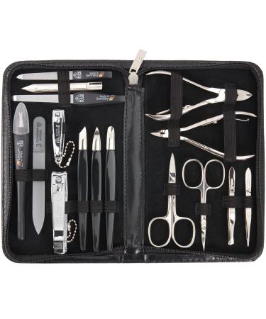 Three swords - 16 pcs.Manicure pedicure set 'Cinisello' |High-quality nail case made of synthetic leather for hand and foot care.Color: black |Contents: nail scissors nail clippers tweezers & much more!