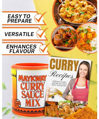 Maykway Curry Sauce Mix Hot with Curry Recipe Leaflet (170g x 3 Packs) | Ideal Curry Kit with 3 Pcs. Maykway Curry Powder and Recipe Card | Curry Mix Suitable for Vegetarians - Buy Online on SooperMarket.com