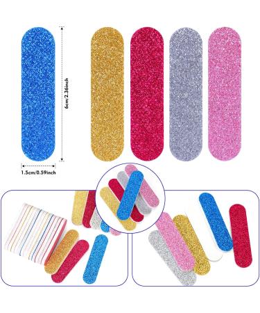 JSRQT 100 Mini Nail Files Glitter Nail File Set Nail Files for Natural Nails Double Sided Emery Board Nail Filer Professional Mini Nail Files Bulk for Acrylic Fake Nails Manicure Tool (5 Colors) - Buy Online on SooperMarket.com