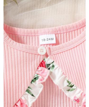 Puseky Toddler Girl Floral Print Dress and Ribbed Cardigan Set 2-3 Years Pink - Buy Online on SooperMarket.com