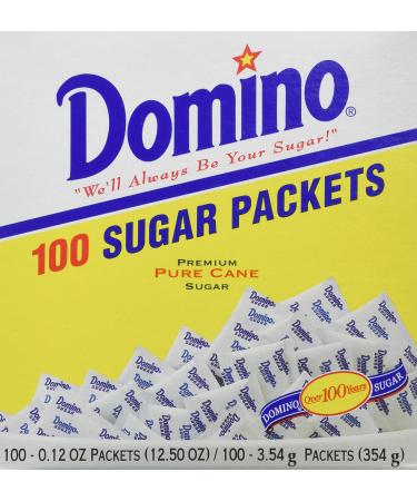 Domino Premium Pure Cane Sugar Packets, 100 Packets of 0.12 OZ (3.54g) each, Pack of 2