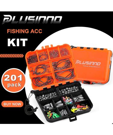 PLUSINNO 201pcs Fishing Accessories Kit in Tackle Box - Hooks, Weights, Split Shot Gear for Bass, Trout, Catfish - Buy Online on SooperMarket.com