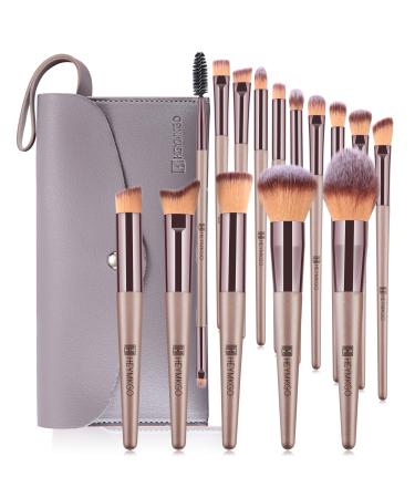 HEYMKGO Makeup Brushes 15 Pcs Make Up Brushes Set Professional Champagne Gold Makeup Brush Pack Foundation Blending Powder Blush Concealers Eyeshadow Eyeliner Make-up Brush Kits with Cosmetics Bag