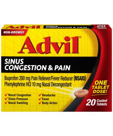 Advil Sinus Congestion & Pain Coated Tablets 20 ea ( Pack of 2)