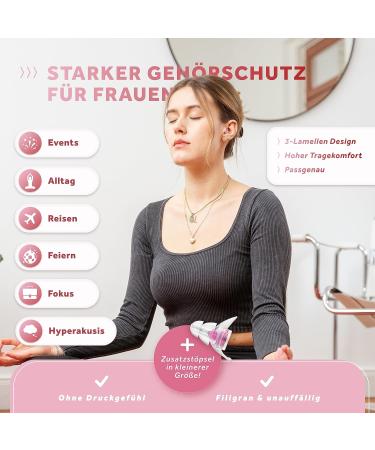 Buy Schallwerk Women+ Noise-Dampening Earplugs - Transparent Earplugs for Music Festivals Work & Learning - Compact Aluminum Case - Pink Filter - Buy Online on SooperMarket.com