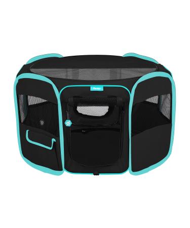 Pawdle Deluxe Premium Foldable Portable Traveling Exercise Pet Playpen Kennel Cats, Dogs, Kittens and All Pets - Travel Carrying Case - In Ground Stakes - Removable Shaded Cover and Bottom Small Black