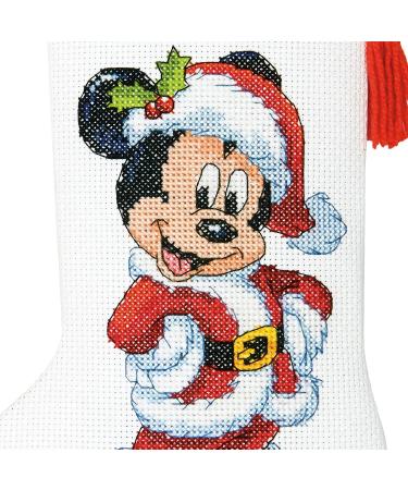 Mickey Mouse Christmas Stocking Cross Stitch Kit | 14 Count White Aida Cloth | 10''L - Buy Online on SooperMarket.com