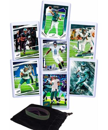 Philadelphia Eagles Cards: Jalen Hurts, A.J. Brown, Devonta Smith, Dallas Goedert, Miles Sanders, Donovan McNabb, LeSean McCoy ASSORTED Football Stars & Legends Trading Card & Wristbands Bundle