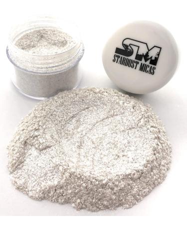 STARDUST MICAS Silver Pearl Mica Flake  Metallic Silver Pigment Flake for Resin Making  Biodegradable Glitter  Pearl Cosmetic Grade Mica Chunk  All Natural Glitter (Silver Pearl Sparkle  10 Gram Jar) 10 Gram Jar Silver P...