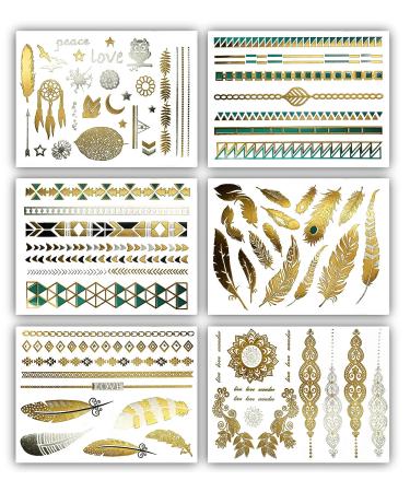 Gold Turquoise Metallic Temporary Tattoos - 75+ Boho Designs - Waterproof & Long Lasting - Perfect for Beach & Festivals - Buy Online on SooperMarket.com