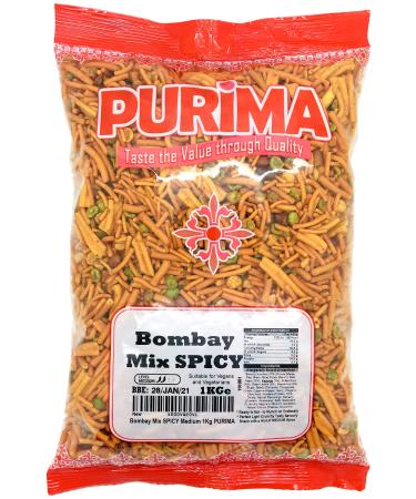 Bombay Mix SPICY Medium 1Kg Crunchy Chilli Snack PURIMA Chilli Spicy 1 kg (Pack of 1)