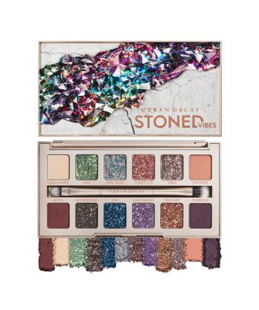 Urban Decay Stoned Vibes Eyeshadow Palette, 12 Shimmer + Matte Shades - Super-Creamy Vegan Formula with Tourmaline Crystal - Gift Set Includes Mirror & Double-Ended Makeup Brush