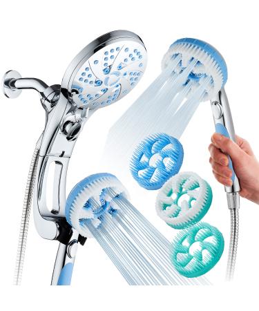 High Pressure 6-in-1 Aquassage by AquaCare - 76-mode 3-way Combo  Showerhead  Hand Shower  Body Brush  Hair Brush & Arm in One! Two Brackets  Extra-long 6 foot Stainless Steel Hose  Brush Head Holder All-Chrome