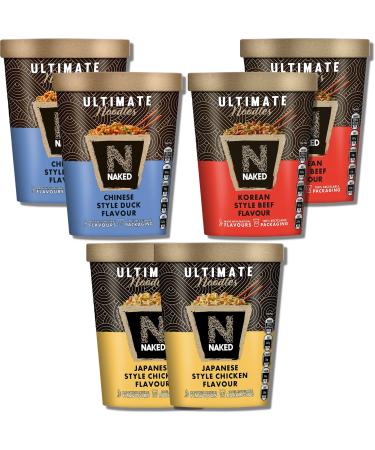 Ultimate Naked Noodles Multipack - 2 each Japanese Style Chicken 90g Chinese Style Duck 90g and Korean Style Beef 90g bundled By The Great British Kitchen | Pot Noodles | Instant Noodles