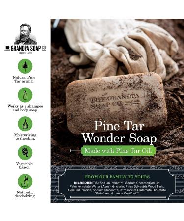 Pine Tar Bar Soap by The Grandpa Soap Company | Vegan 3-in-1 Wonder Soap for Cleansing, Deodorizing, and Moisturizing | 3.25 Oz - Buy Online on SooperMarket.com