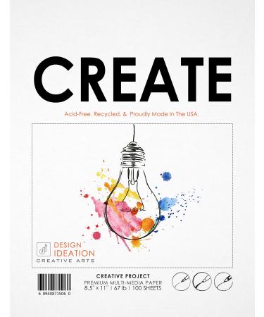 Design Ideation Brand Multi-Media Paper : Premium Creative Project Paper for Pencil Ink Marker and Watercolor Paints. Great for Art Design and Education. Loose Sheet Pack. (8.5 x 11). (100)