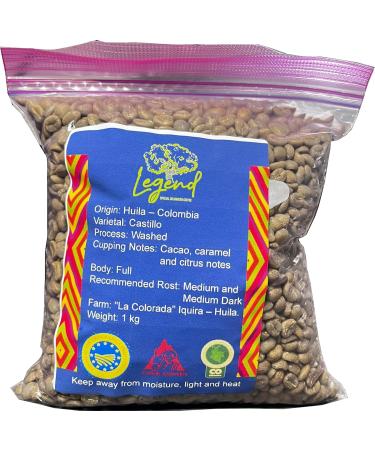 Legend Special Colombian Coffee | Unroasted Green Beans | 100% Organic | Green (raw) | Altitude 1850 MASL Huila - Colombia | Process Washed | Selective Harvesting| 1 Kg - Buy Online on SooperMarket.com