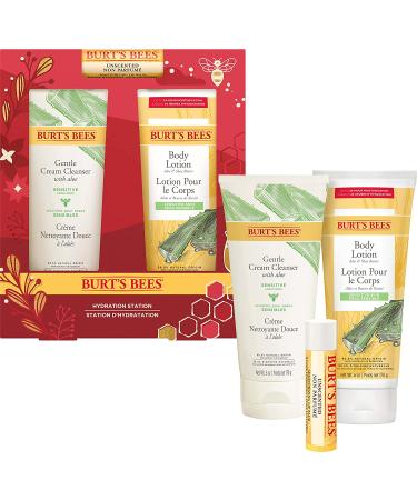 Burt's Bees Hydration Station Gift Set - 3 Body Care Stocking Stuffers with Unscented Lip Balm, Gentle Cream Cleanser, and Aloe Shea Butter Body Lotion | Christmas Gifts - Buy Online on SooperMarket.com