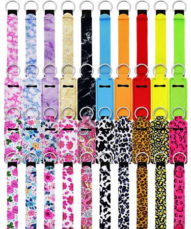40 Pieces Lipstick Holder Keychain Lanyard Wristlet Set Clip-on Sleeve Lipstick Pouch Lip Balm Keyring Holder Lipstick Protective Cases with Rings for Women Girls Travel Accessories 4 Styles