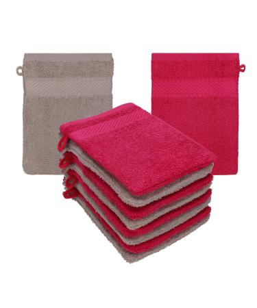 Betz 10 pieces wash gloves terry cloth wash glove Palermo 100% cotton washcloth set size 16 x 21 cm color Cranberry - Stone