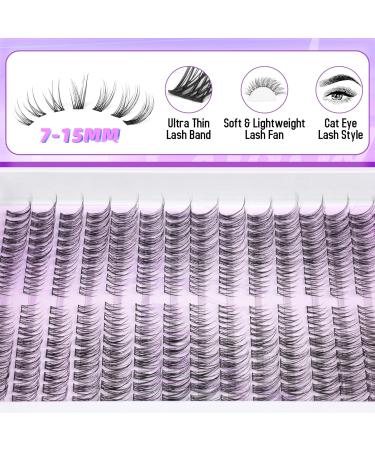 PHKERATA Wispy Cluster Lashes Kit - 252Pcs C Curl Eyelash Clusters for Cat Eye Look | Natural Lash Extension Kit with Lash Bond and Seal | 7-15MM Individual Clusters - Buy Online on SooperMarket.com