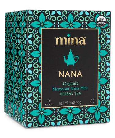 Mina Organic Moroccan Nana Mint Herbal Tea, Caffeine Free, Soothing Herbal Tea - 15 Biodegradable Sachets