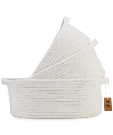 NaturalCozy 3-Piece Oval Storage Basket Set Natural Woven Baskets for Storage, Gift Basket Empty, Toy Basket, Soft Baby Basket for Nursery, Cat Dog Toy Baskets, Small Basket, Rope Basket (Off White)
