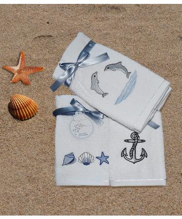 Luxury Ocean Themed Dolphins Fingertip Towels - 6-Piece Set 12x20 Inches - Buy Online on SooperMarket.com