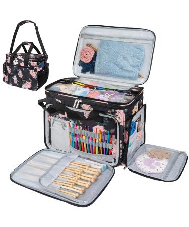PAVILIA Knitting Bag Yarn Storage Tote - Crochet Organizer Bag, Yarn Storage Holder with Dividers for Knitting Accessories, Yarn Skiens, Needles, Hooks, Unfinished Project (Soft Rose)
