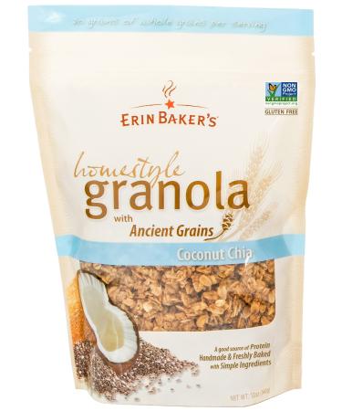 Erin Baker's Homestyle Granola Coconut Chia Gluten-Free Ancient Grains Vegan Non-GMO Cereal 12-ounce bag
