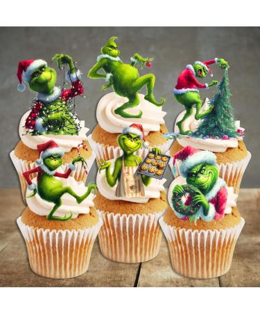 PRECUT Grinch Cupcake Toppers #1 Edible Christmas Cake Decorations Grinch Christmas Decorations Christmas Grinch Cake Topper (12) - Buy Online on SooperMarket.com