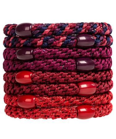 AXEN 8PCS Elastic Hair Tie for Women Girls Cotton Bands Soft Woven Ponytail Holders for Thick Hair and Curly Hair Red Series
