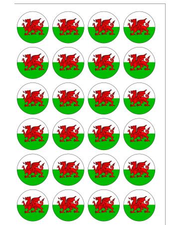 24 Precut Welsh Wales Flag Edible Wafer paper Cake Toppers Decorations