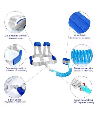 Kid's Toddler Harness & Leash Combo - Child Leash 2 in 1 Wrist-to-Wrist Safety Backpack - Blue 8.2 Feet - Buy Online on SooperMarket.com
