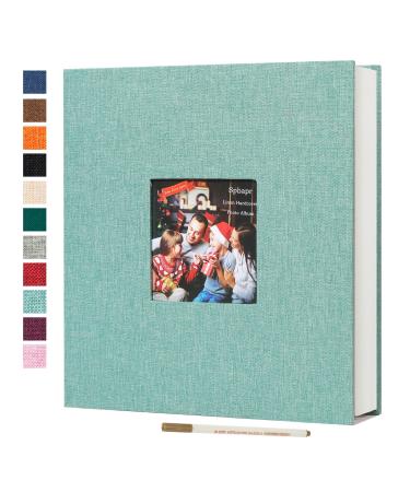 Spbapr Large Photo Album Self Adhesive 3x5 4x6 5x7 8x10 Pictures Magnetic Scrapbook 40 Blank Pages Linen Cover DIY Album with A Metal Pen Turquoise 11''x10.6''40pages