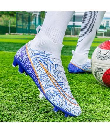 Biayvisas High Ankle TF FG Football Boots White Blue - Unisex Turf Soccer Cleats - Buy Online on SooperMarket.com