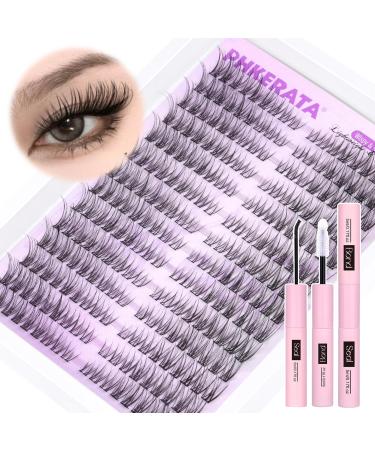 PHKERATA Wispy Cluster Lashes Kit Natural Lash Extension Kit Cat Eye Lashes Individual Clusters 252Pcs C Curl Eyelash Clusters with Lash Bond and Seal Eyelashes Individual Kit 7-15MM Cat Eye Kit