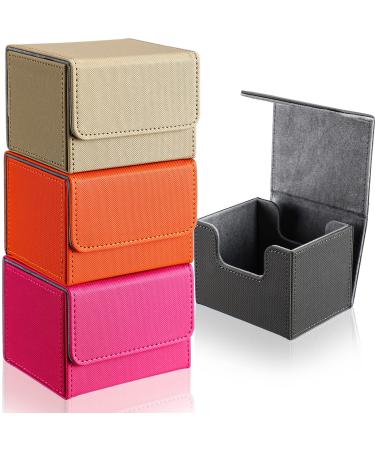 Yookeer 4 Pieces Leather Deck Card Boxes Cards Deck Game Box for Collectible Playing Card Box Compatible with MTG Commander Decks (Pink, Orange, Sand, Gray, Horizontal) Gray,Orange,Pink Horizontal