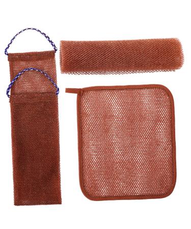 KOMBIUDA 1 Set Bath Towel Back Exfoliator Brush Back Scrubber Towel Bath Washcloth Loofah Strap Brown Nylon
